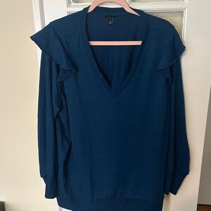 torrid Deep Teal V-Neck Ruffle Shoulder Sweatshirt